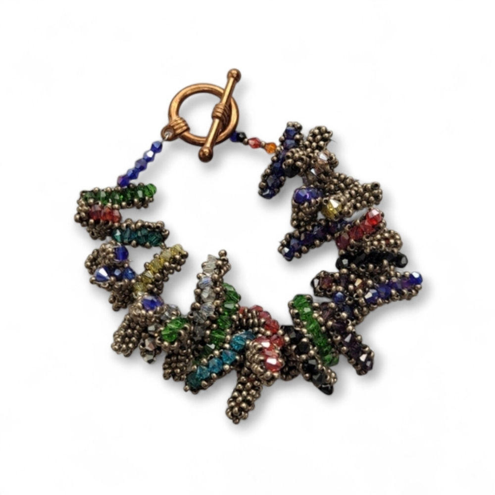 Handcrafted Artisan Beaded Magic Carpet Bracelet Rainbow Maximalist Boho